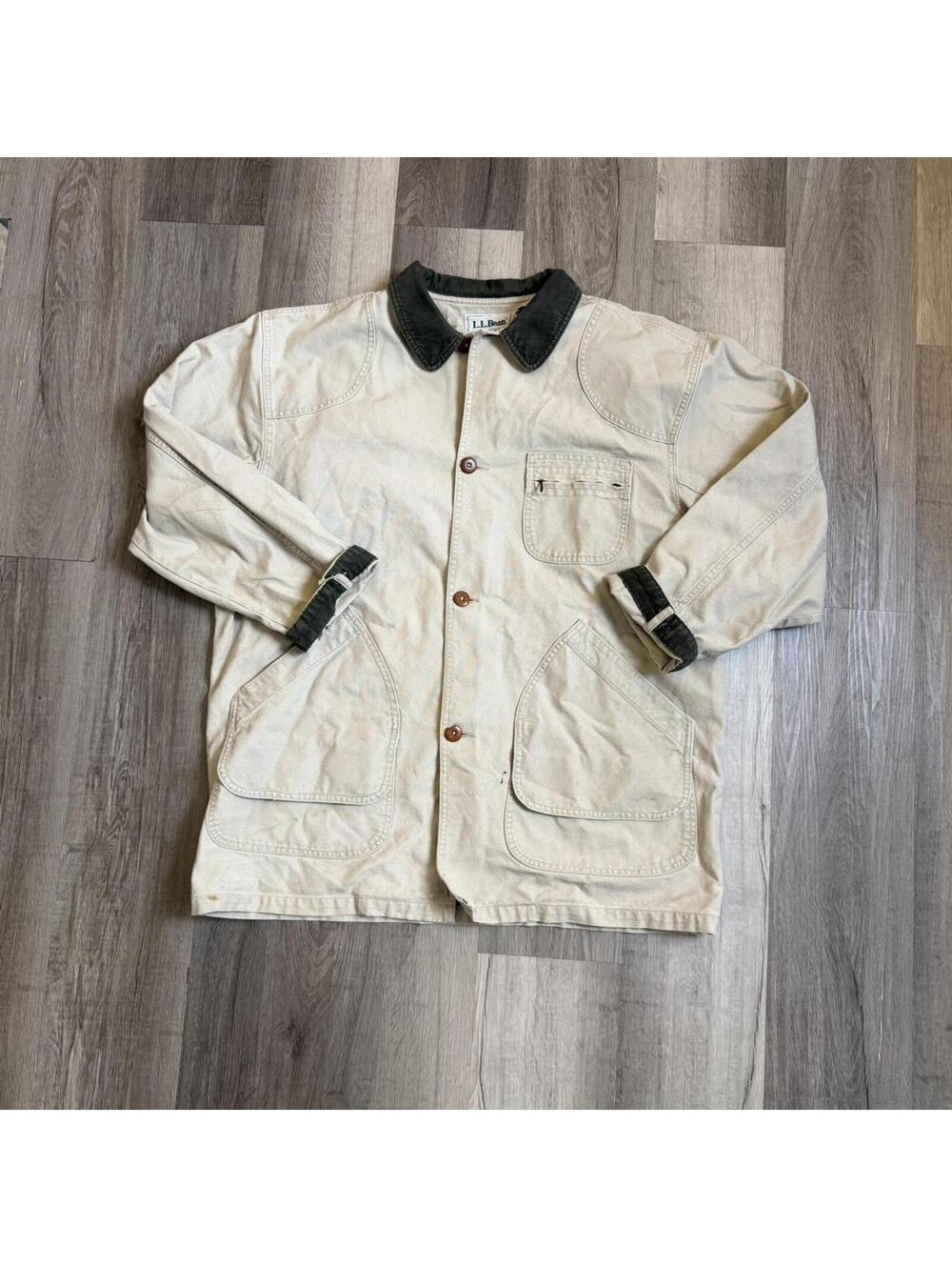 Vintage Worn in L.L.Bean cream chore jacket size XXL